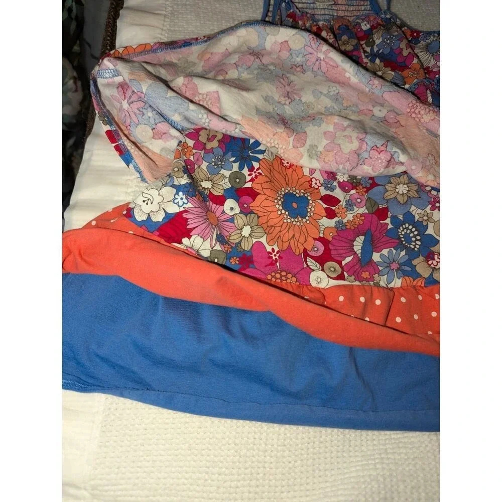 The Children's Place Girls 4T Floral Smocked Tiered Tie Strap Sundress Blue Pink - Picture 2 of 5